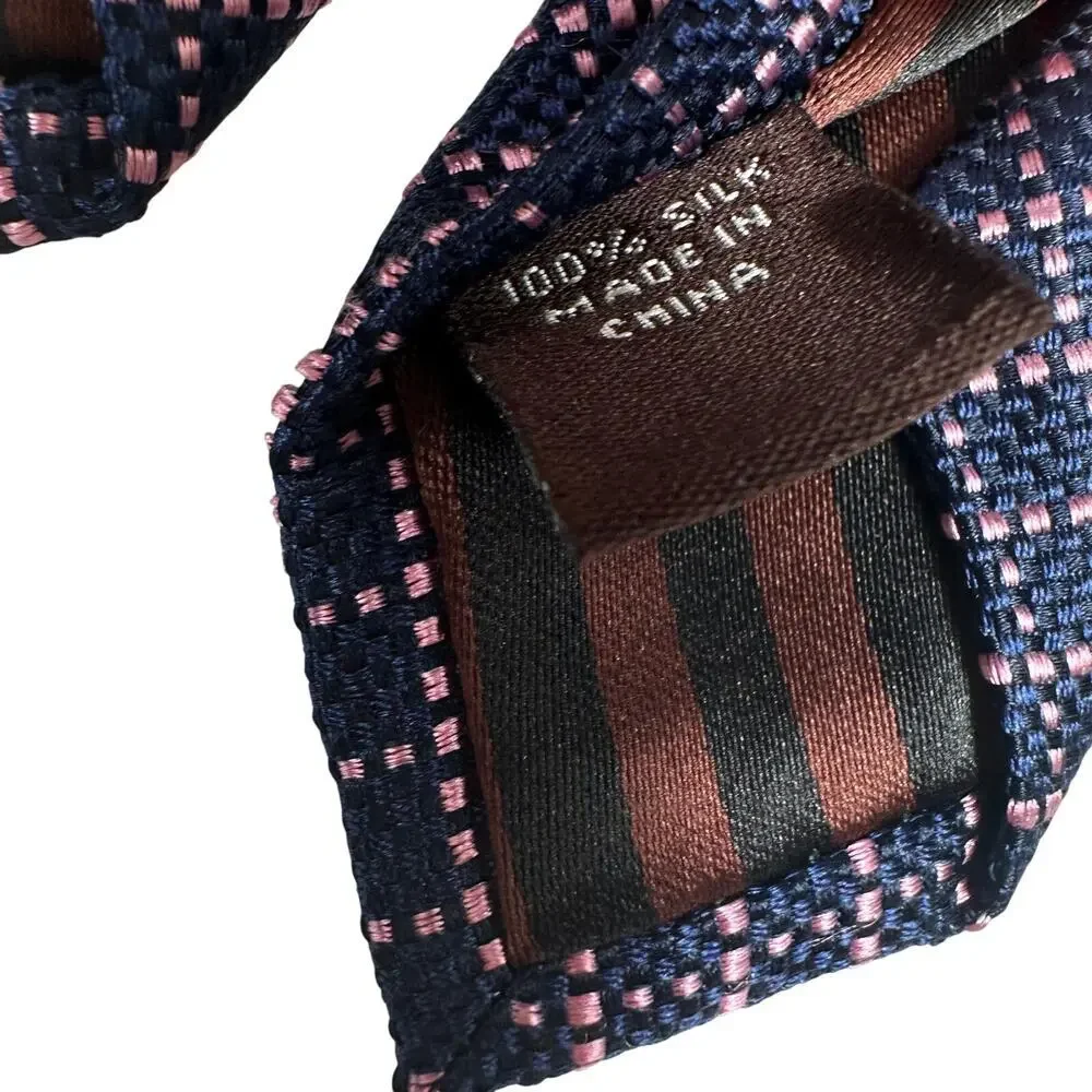 Black Brown 1826 100% Silk Mens Neck Tie Navy Blue Pastel Pink‎ Woven Plaid